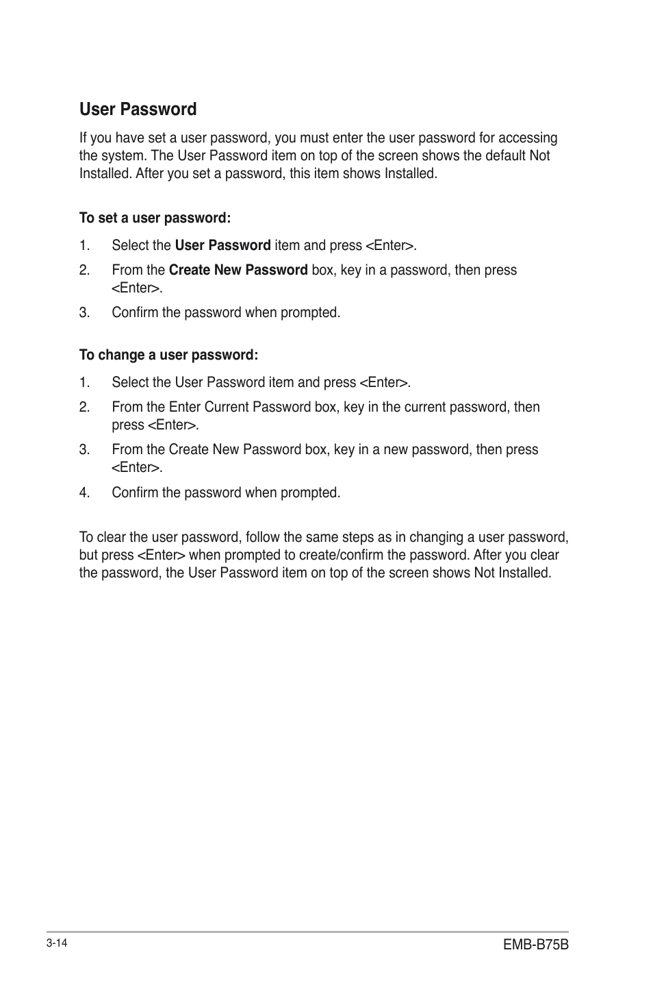 User password, User password -14 | AAEON EMB-B75B User Manual | Page 46 / 50