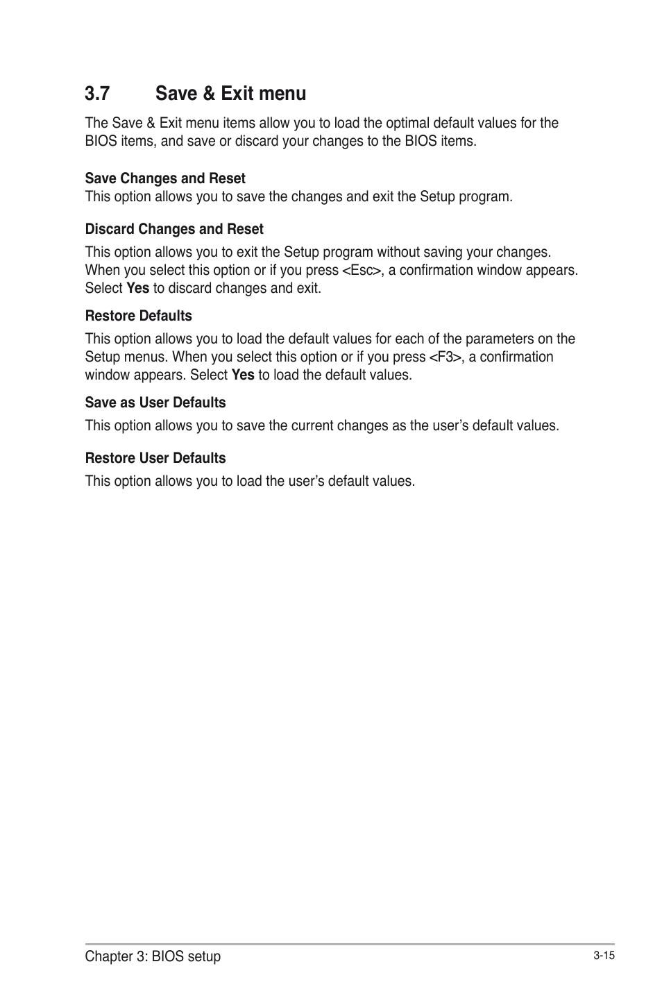 7 save & exit menu, Save & exit menu -15 | AAEON EMB-B75B User Manual | Page 47 / 50