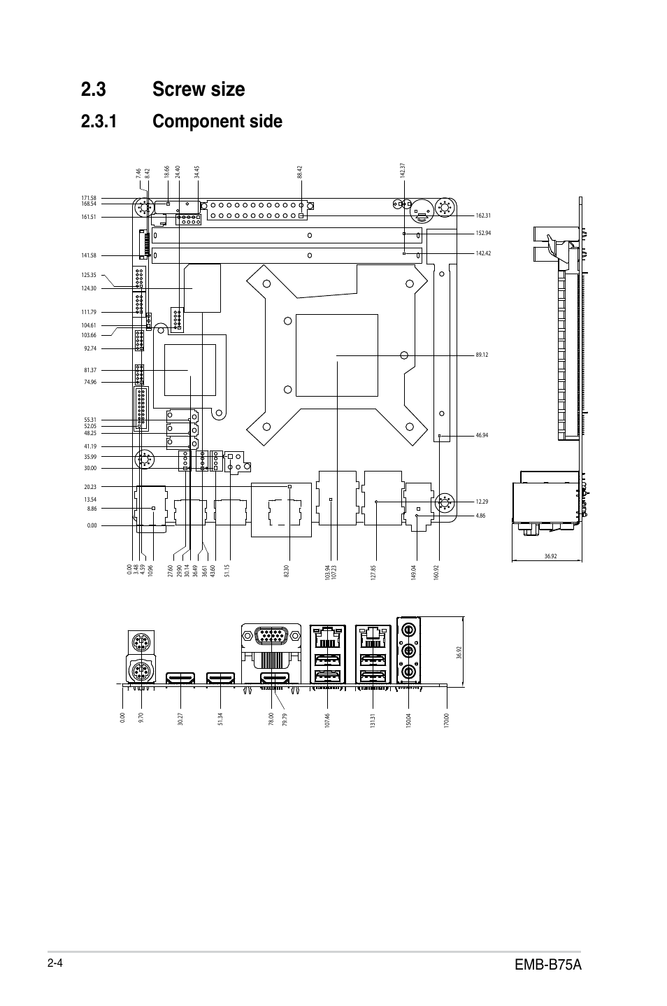 3 screw size, 1 component side, Emb-b75a | AAEON EMB-B75A User Manual | Page 12 / 48