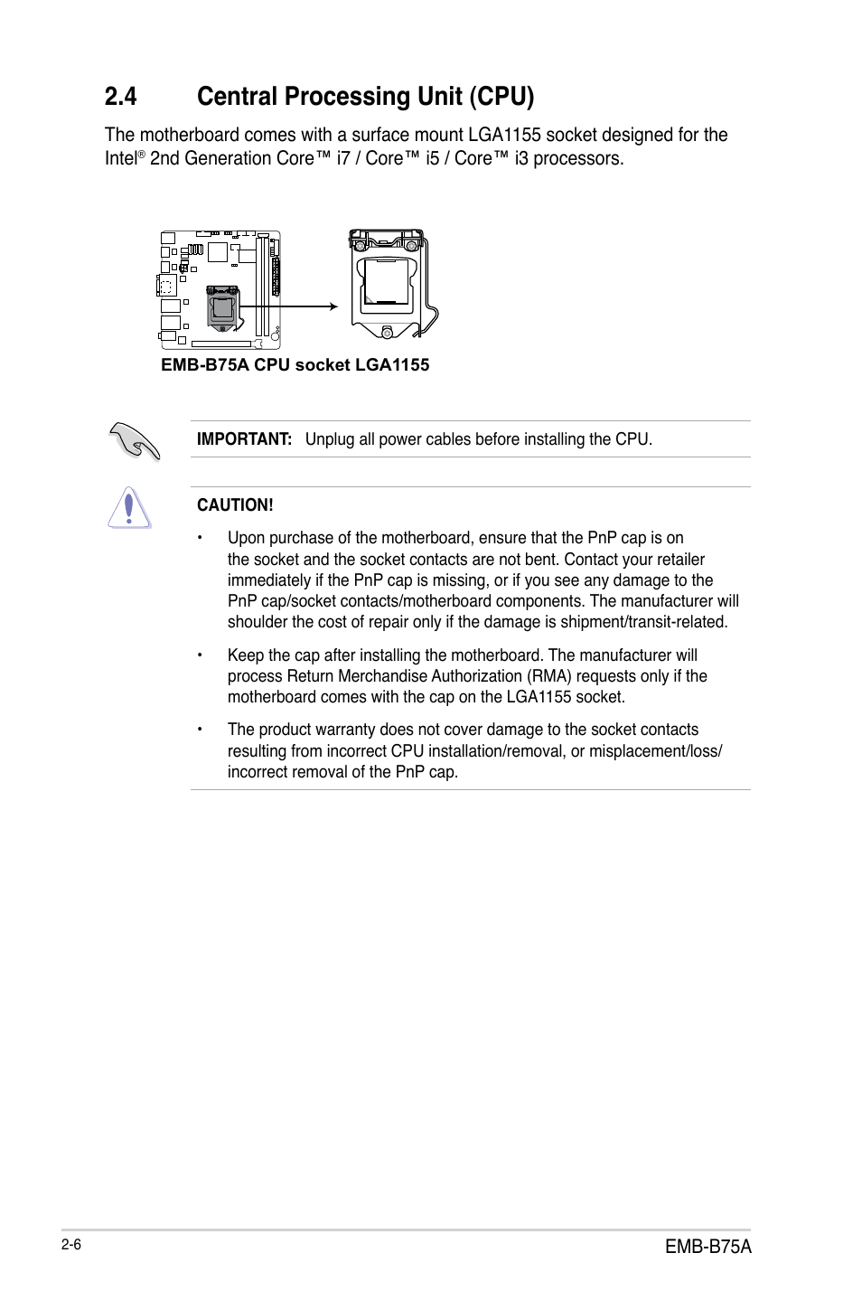 4 central processing unit (cpu) | AAEON EMB-B75A User Manual | Page 14 / 48