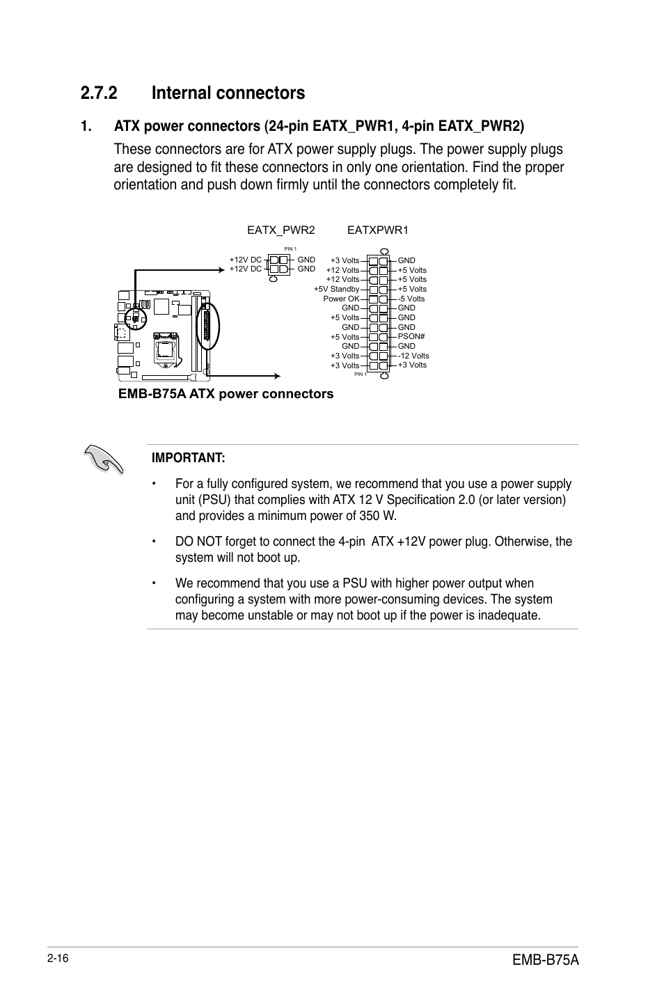 2 internal connectors, Emb-b75a | AAEON EMB-B75A User Manual | Page 24 / 48