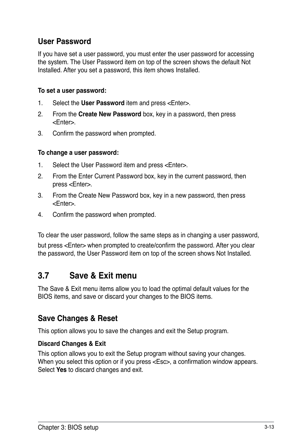 7 save & exit menu, User password, Save changes & reset | AAEON EMB-B75A User Manual | Page 45 / 48