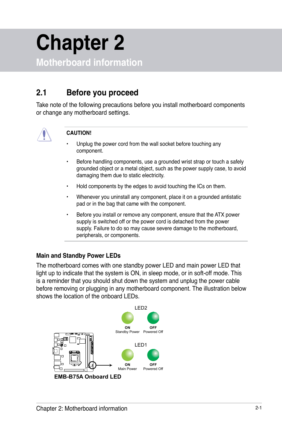 Chapter 2, Motherboard information, 1 before you proceed | AAEON EMB-B75A User Manual | Page 9 / 48