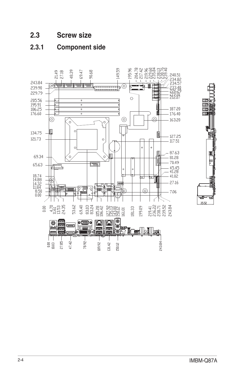 3 screw size, 1 component side, Screw size -4 2.3.1 | Component side -4 | AAEON IMBM-Q87A User Manual | Page 12 / 48