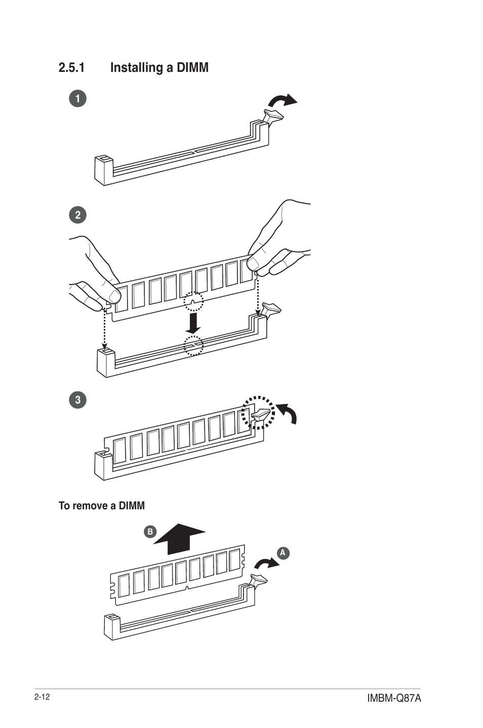 1 installing a dimm, Installing a dimm -12 | AAEON IMBM-Q87A User Manual | Page 20 / 48