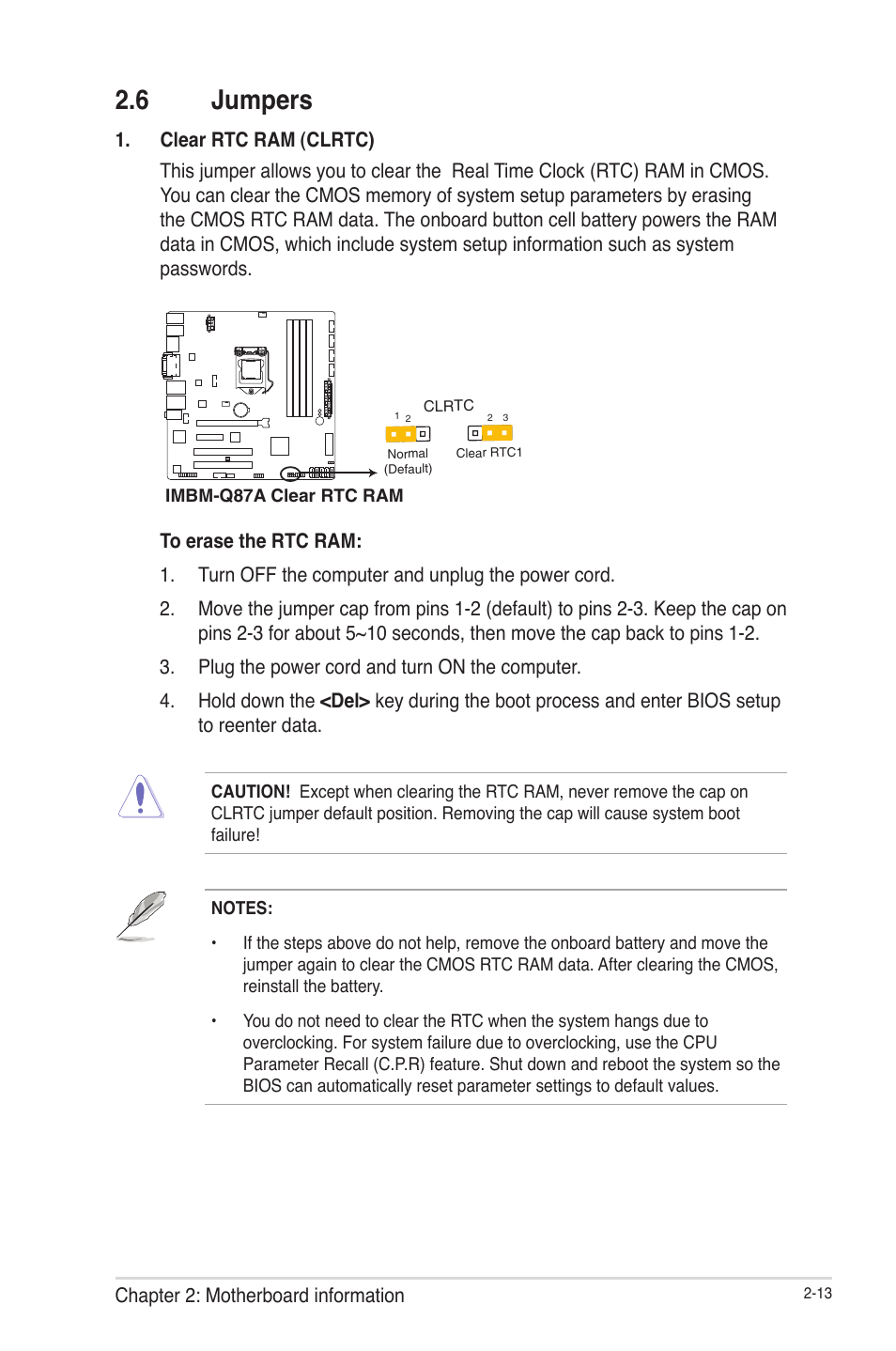 6 jumpers, Jumpers -13 | AAEON IMBM-Q87A User Manual | Page 21 / 48