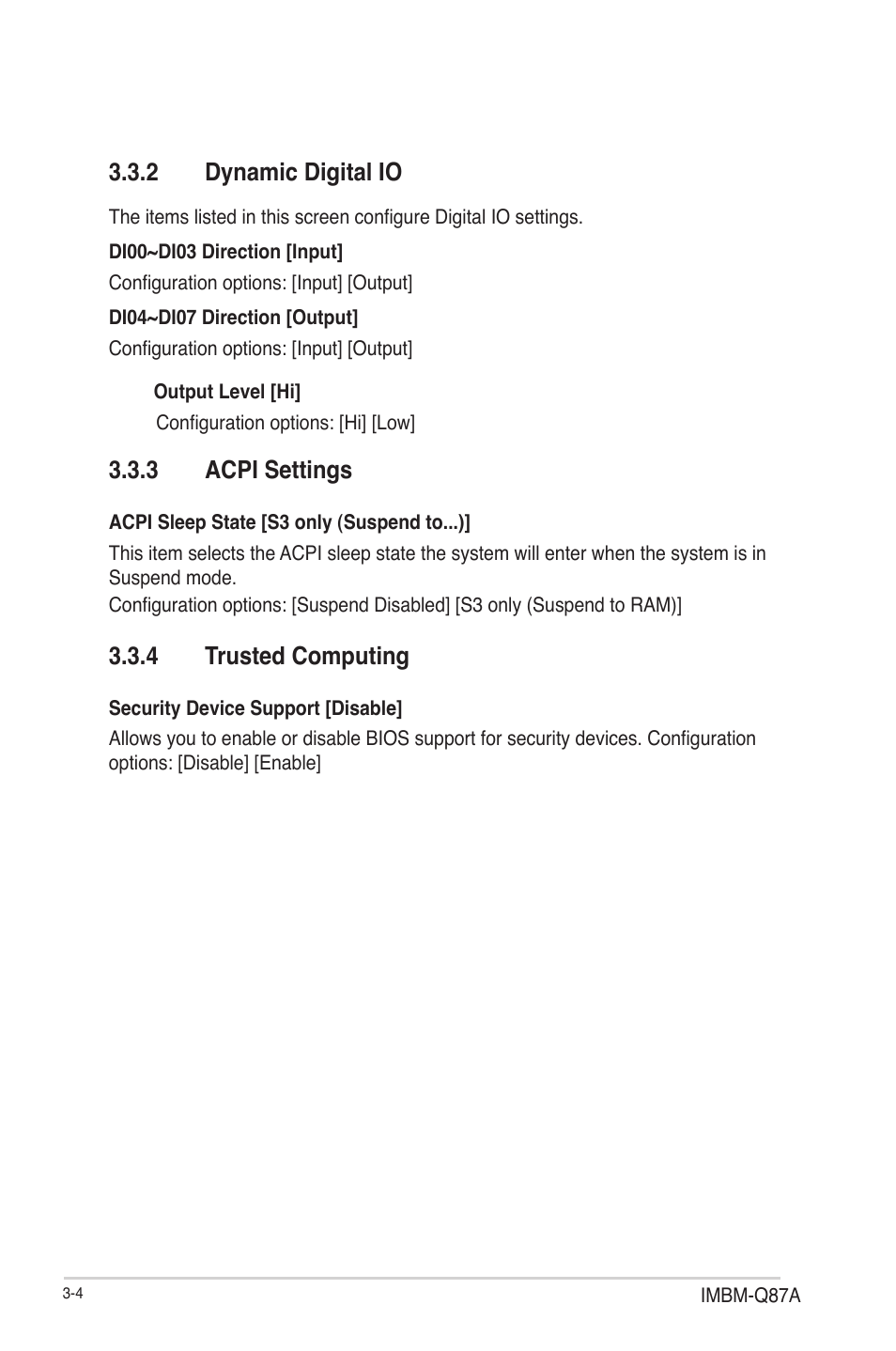 2 dynamic digital io, 3 acpi settings, 4 trusted computing | Dynamic digital io -4, Acpi settings -4, Trusted computing -4 | AAEON IMBM-Q87A User Manual | Page 34 / 48