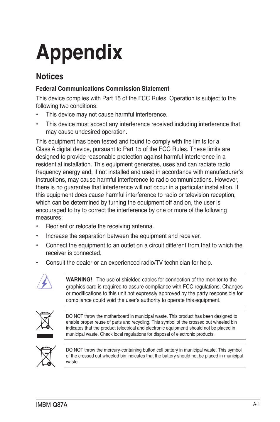 Appendix, Notices | AAEON IMBM-Q87A User Manual | Page 47 / 48