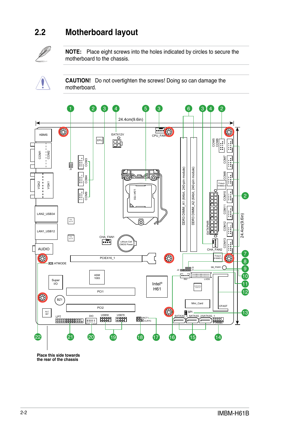 2 motherboard layout, Motherboard layout -2, Imbm-h61b | AAEON IMBM-H61B User Manual | Page 10 / 52