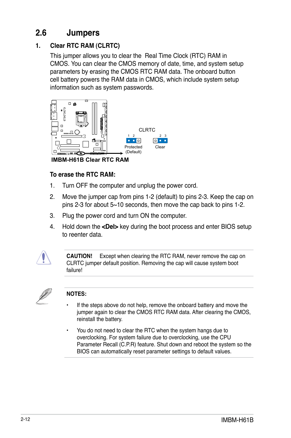 6 jumpers, Jumpers -12 | AAEON IMBM-H61B User Manual | Page 20 / 52