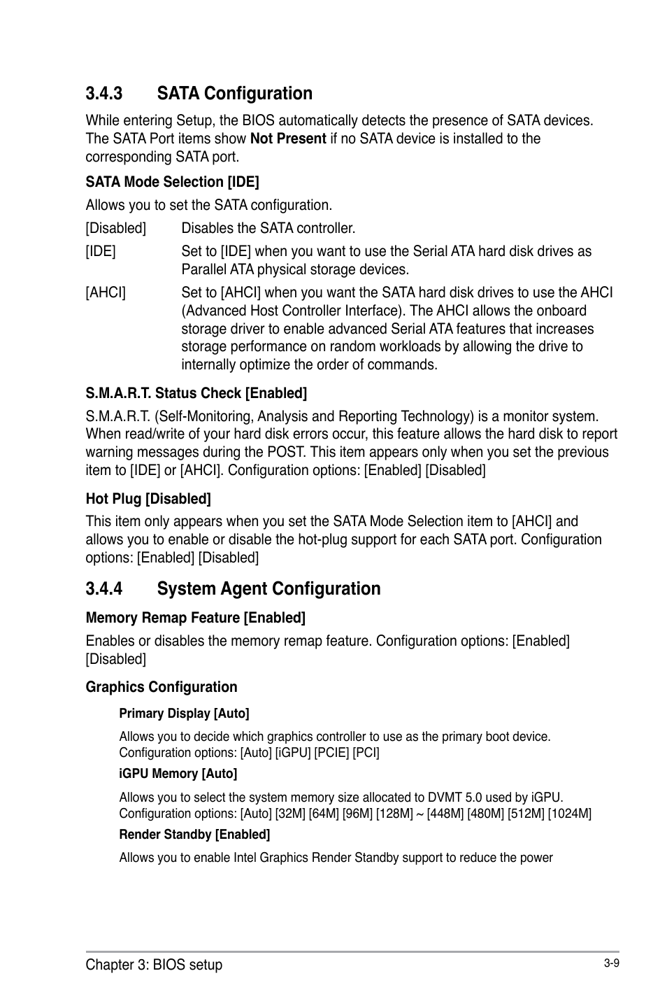 3 sata configuration, 4 system agent configuration, Sata configuration -9 | System agent configuration -9 | AAEON IMBM-H61B User Manual | Page 39 / 52