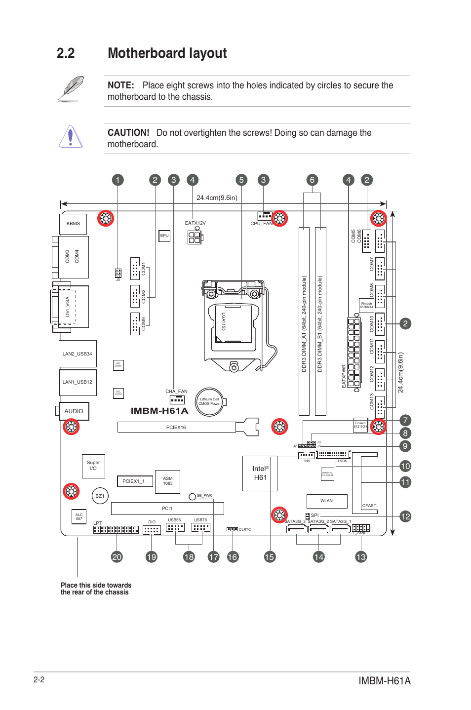 2 motherboard layout, Motherboard layout -2, Imbm-h61a | AAEON IMBM-H61A User Manual | Page 10 / 52