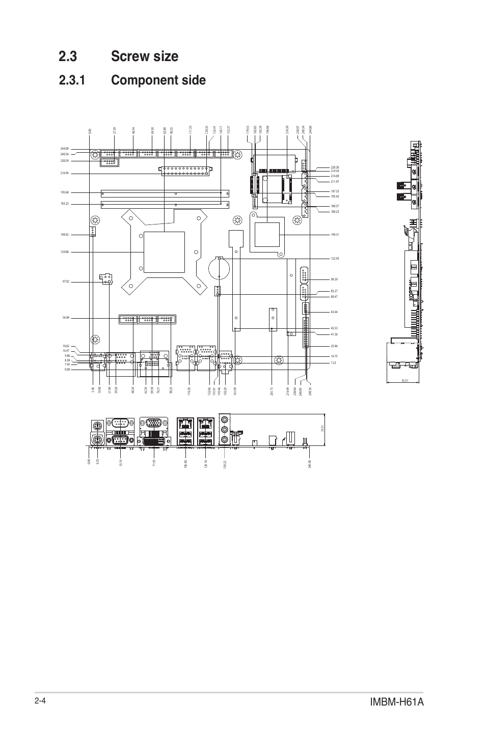 3 screw size, 1 component side, Screw size -4 2.3.1 | Component side -4, Imbm-h61a | AAEON IMBM-H61A User Manual | Page 12 / 52