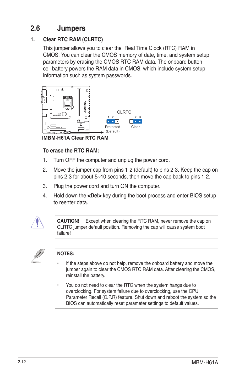 6 jumpers, Jumpers -12 | AAEON IMBM-H61A User Manual | Page 20 / 52