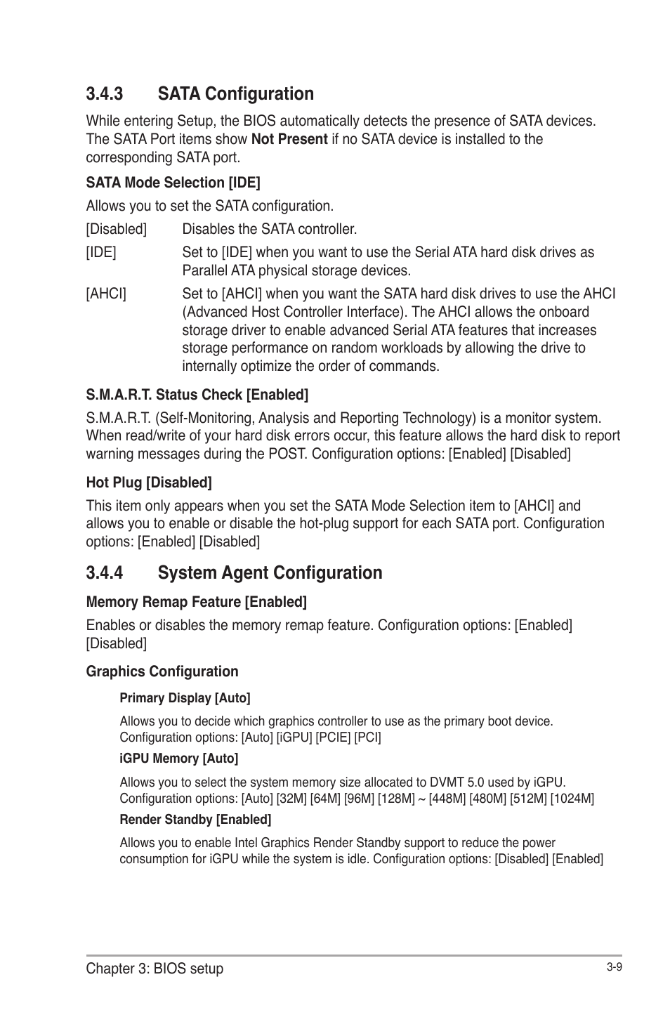 3 sata configuration, 4 system agent configuration, Sata configuration -9 | System agent configuration -9 | AAEON IMBM-H61A User Manual | Page 39 / 52