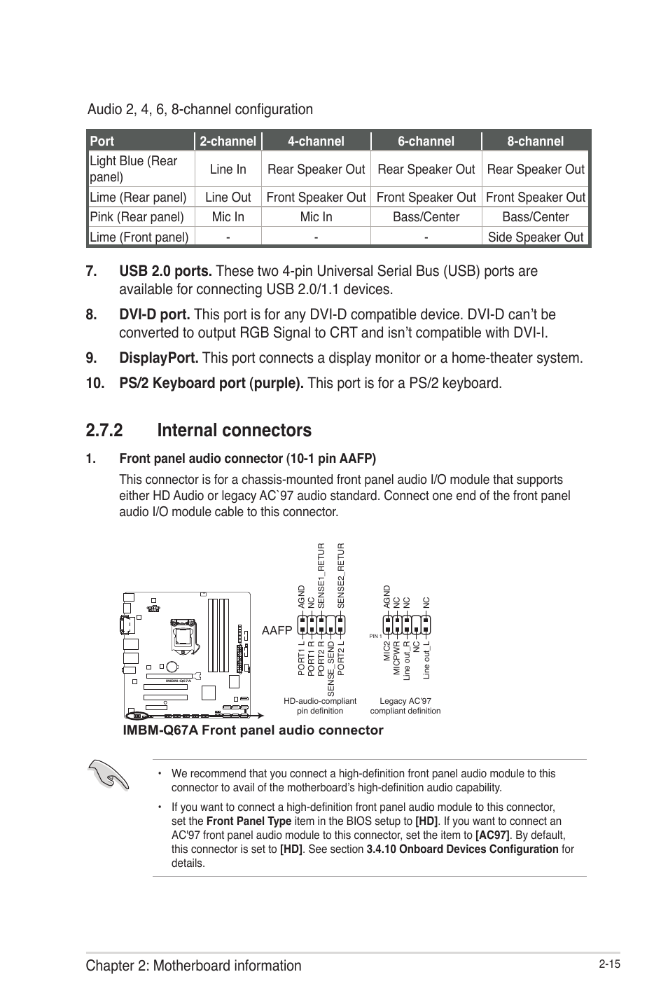 2 internal connectors, Internal connectors -15 | AAEON IMBM-Q67A User Manual | Page 23 / 56