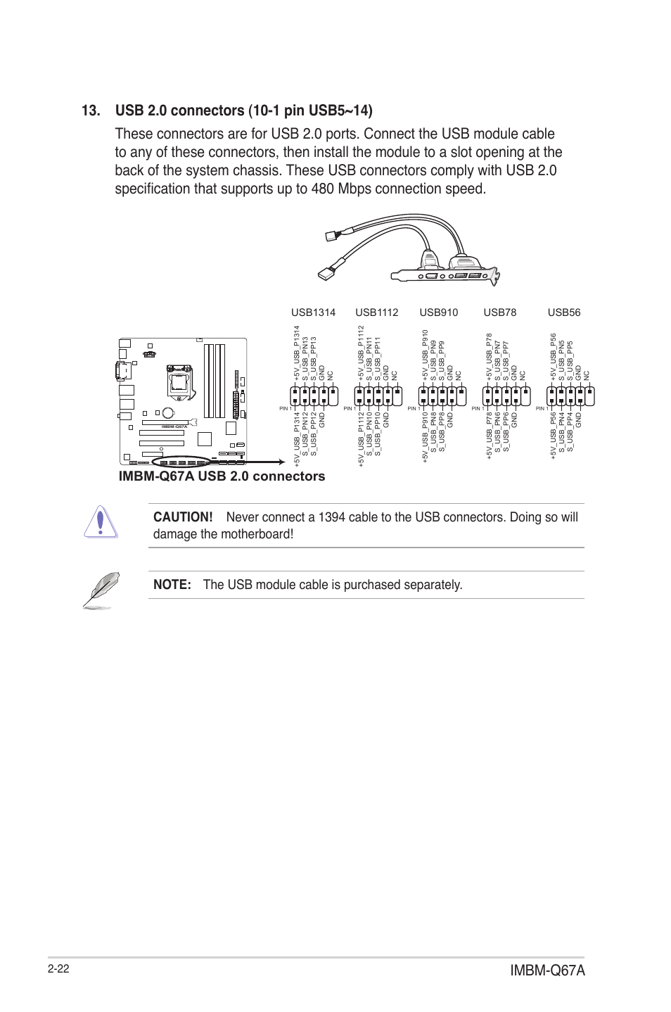 Imbm-q67a, Imbm-q67a usb 2.0 connectors | AAEON IMBM-Q67A User Manual | Page 30 / 56