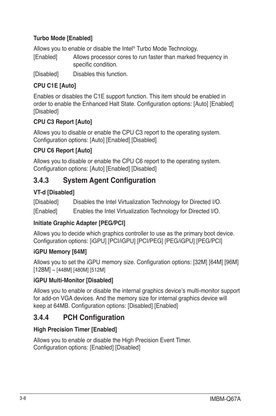 3 system agent configuration, 4 pch configuration, System agent configuration -8 | Pch configuration -8 | AAEON IMBM-Q67A User Manual | Page 40 / 56