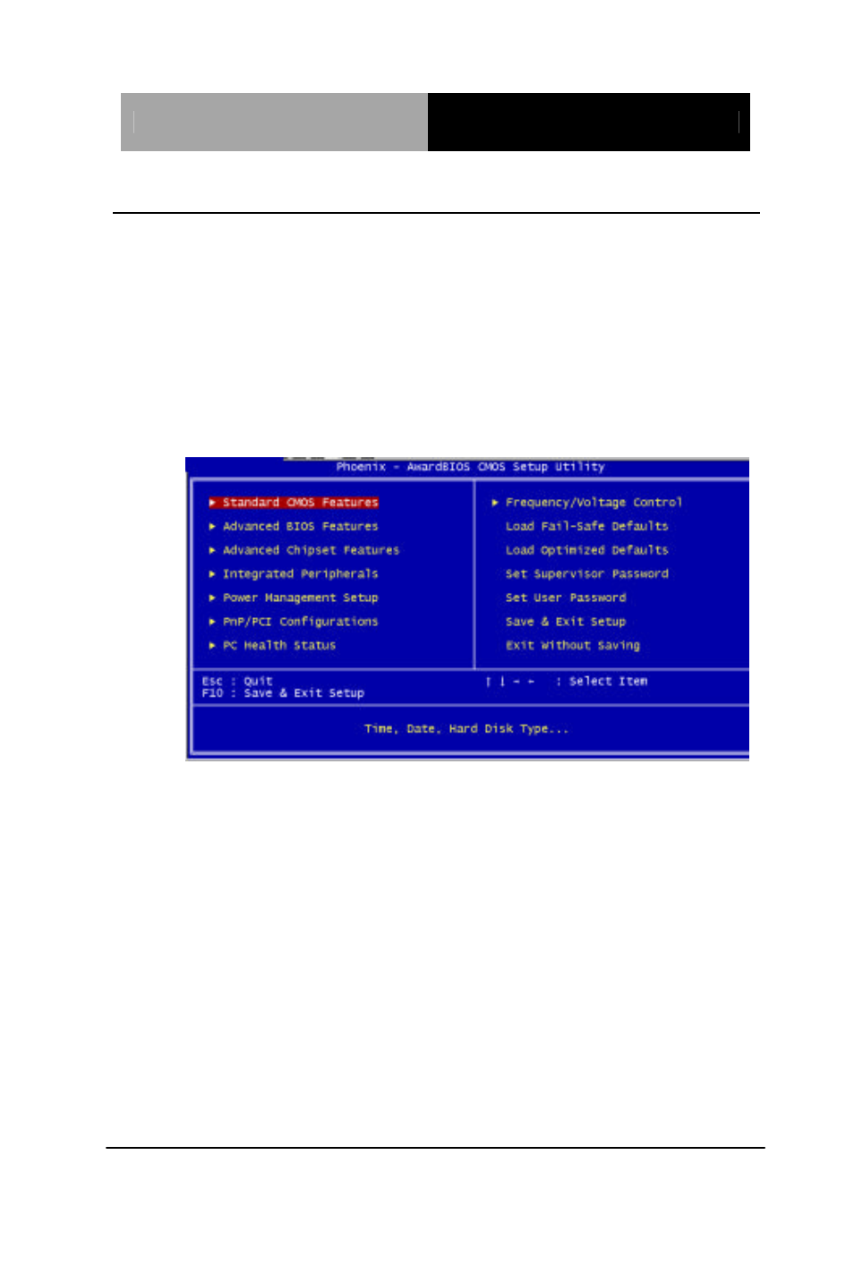 Entering setup, Standard cmos features, Advanced bios features | AAEON FSB-945G User Manual | Page 29 / 49