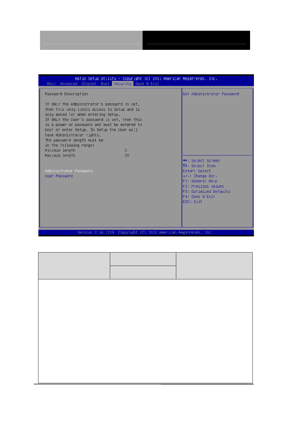 Setup submenu: security | AAEON AHP-1083 User Manual | Page 43 / 55