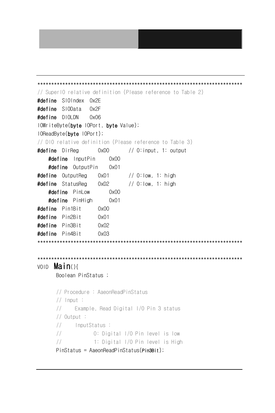 Main, E.4 digital i/o sample program | AAEON ACP-1103 User Manual | Page 112 / 115