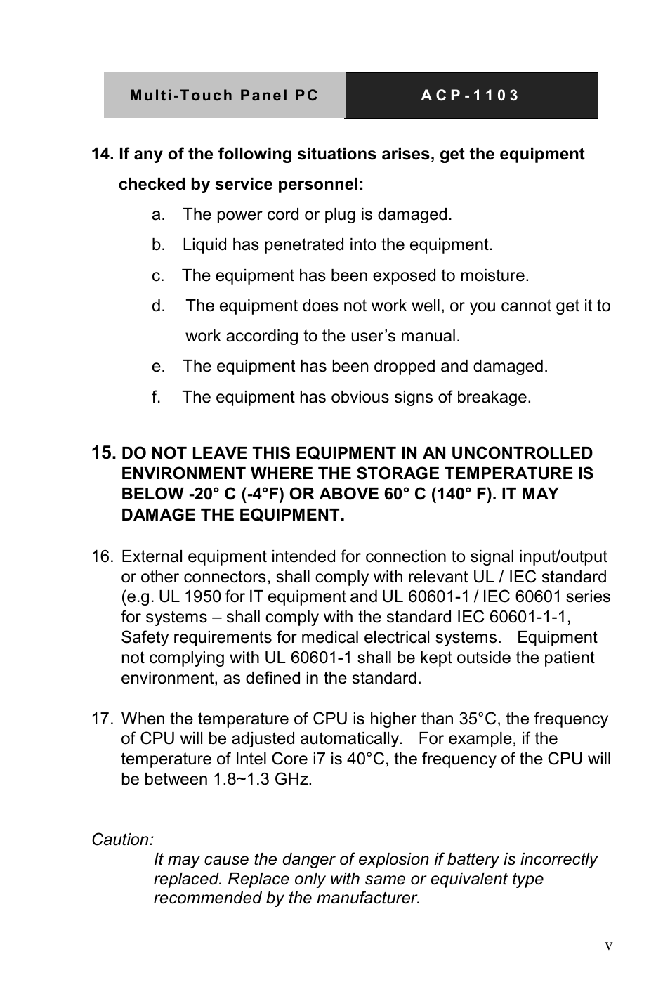 Caution | AAEON ACP-1103 User Manual | Page 6 / 115