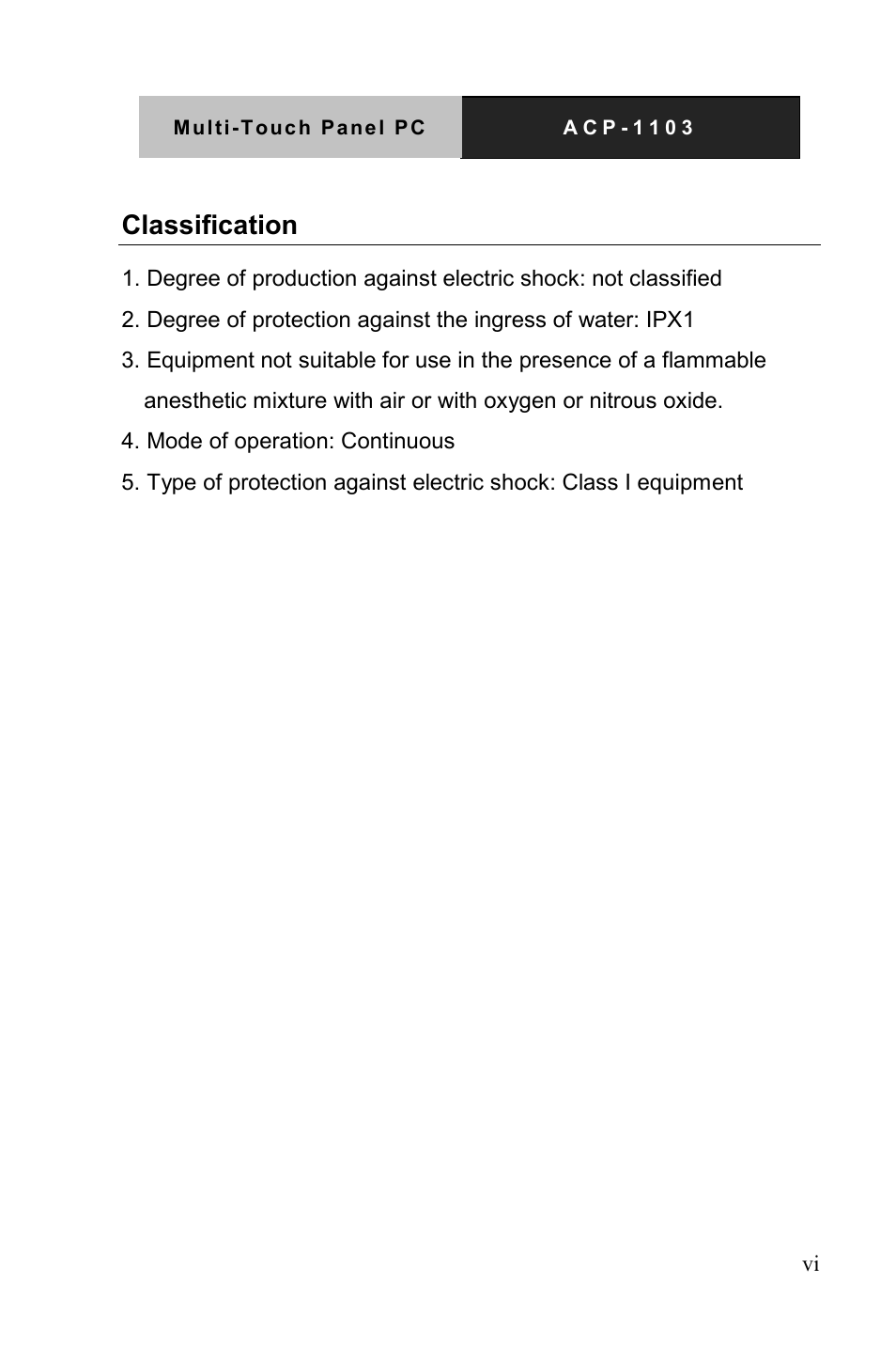 Classification | AAEON ACP-1103 User Manual | Page 7 / 115
