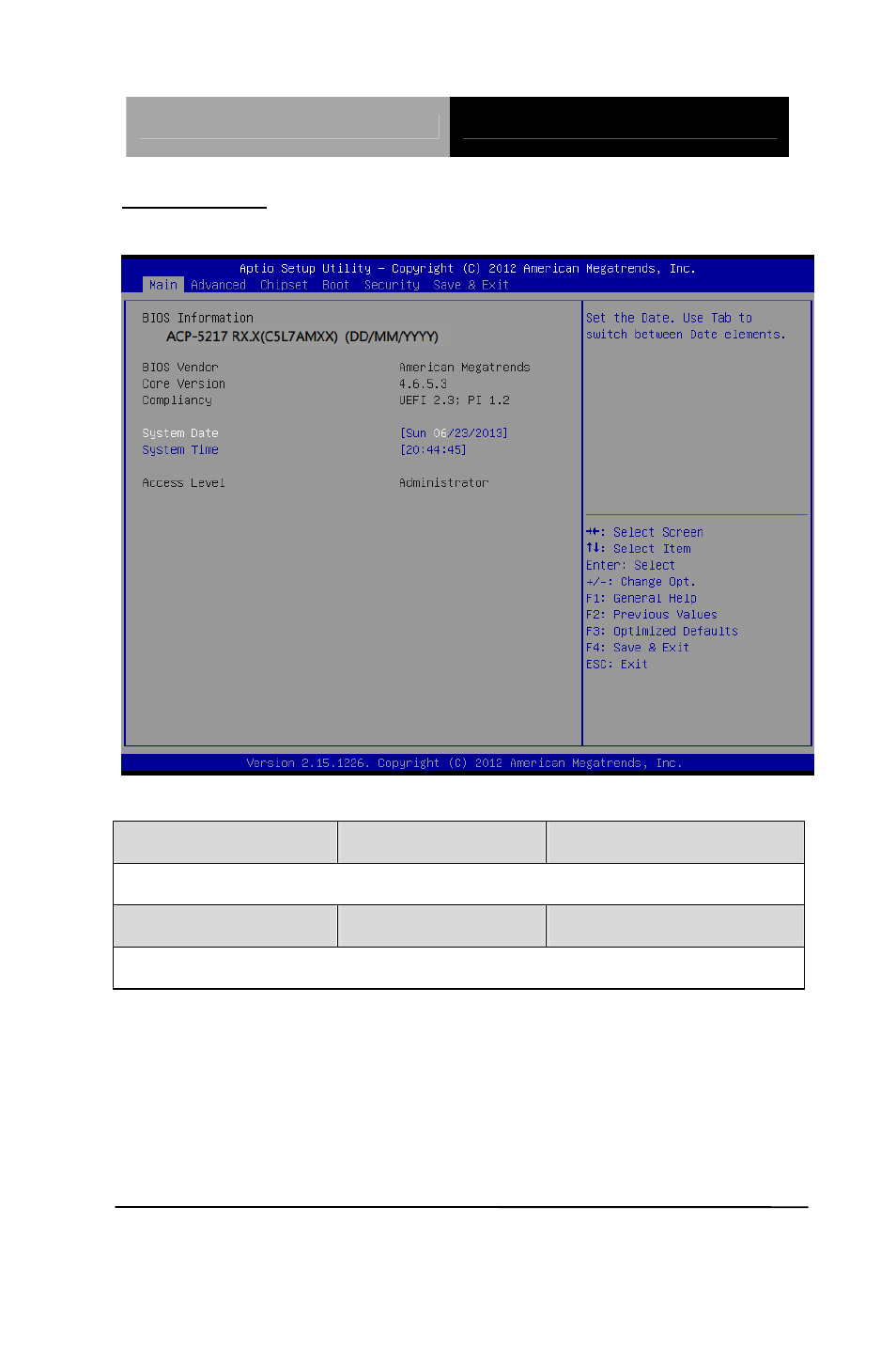 Setup menu, Setup submenu: main | AAEON ACP-5217 User Manual | Page 33 / 108