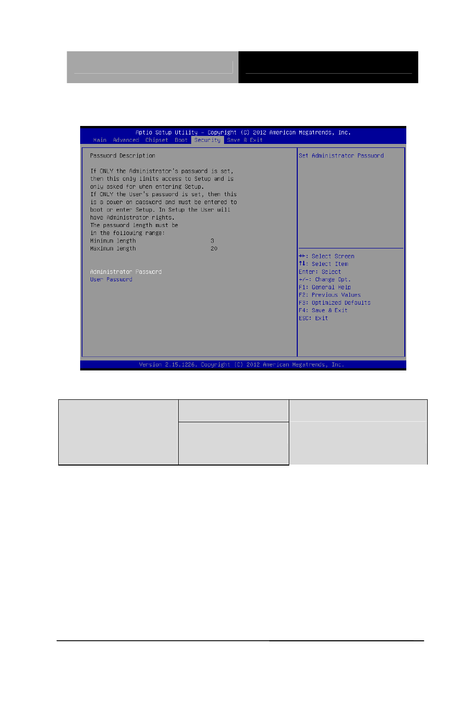 Setup submenu: security | AAEON ACP-5217 User Manual | Page 62 / 108