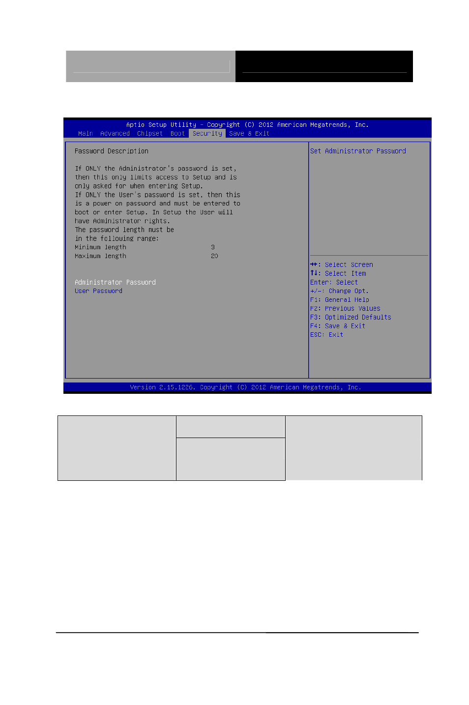 Setup submenu: security | AAEON TKS-G21-QM77B User Manual | Page 82 / 134