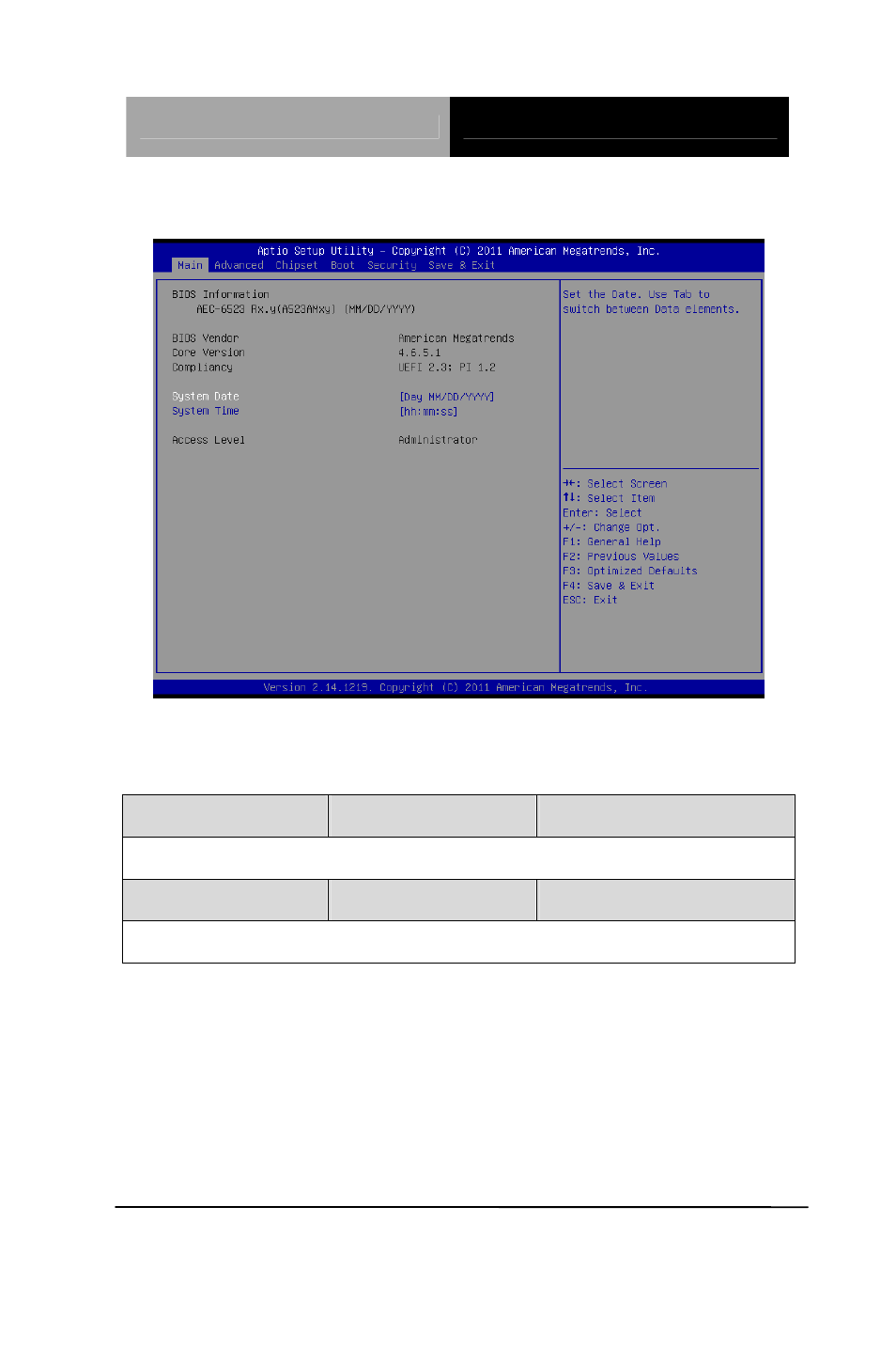 Setup submenu: main | AAEON AEC-6523 User Manual | Page 41 / 96