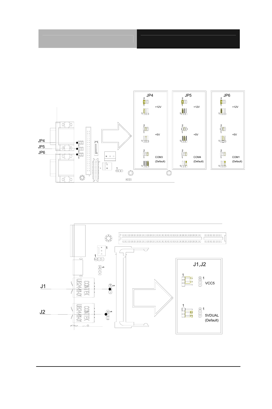 Jp4/jp5/jp6, J1/j2, J1 j2 j1,j2 | Chapter 2 hardware installation | AAEON AEC-6911 User Manual | Page 20 / 58