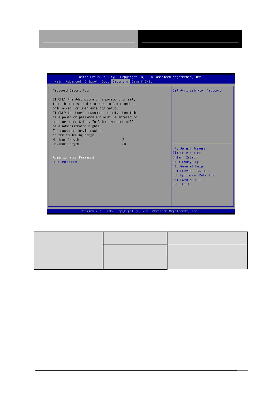 Setup submenu: security | AAEON AEC-6637 User Manual | Page 98 / 132