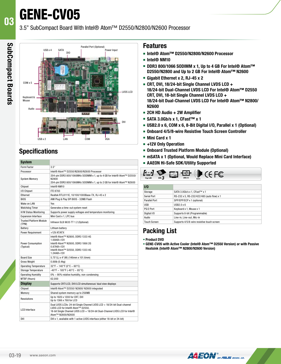 AAEON GENE-CV05 User Manual | 2 pages