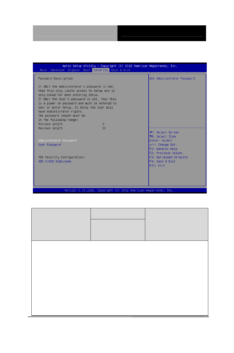 Setup submenu: security | AAEON PICO-HD01 User Manual | Page 68 / 104