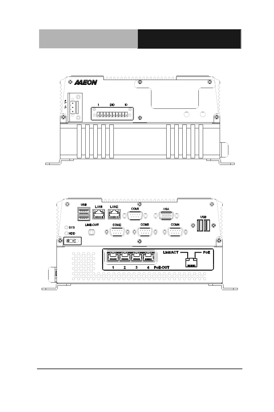 Front view, Rear view | AAEON AEC-VS01 User Manual | Page 17 / 99