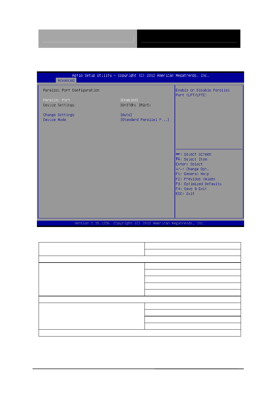 Parallel port configuration options summary | AAEON FWS-7400 User Manual | Page 45 / 107