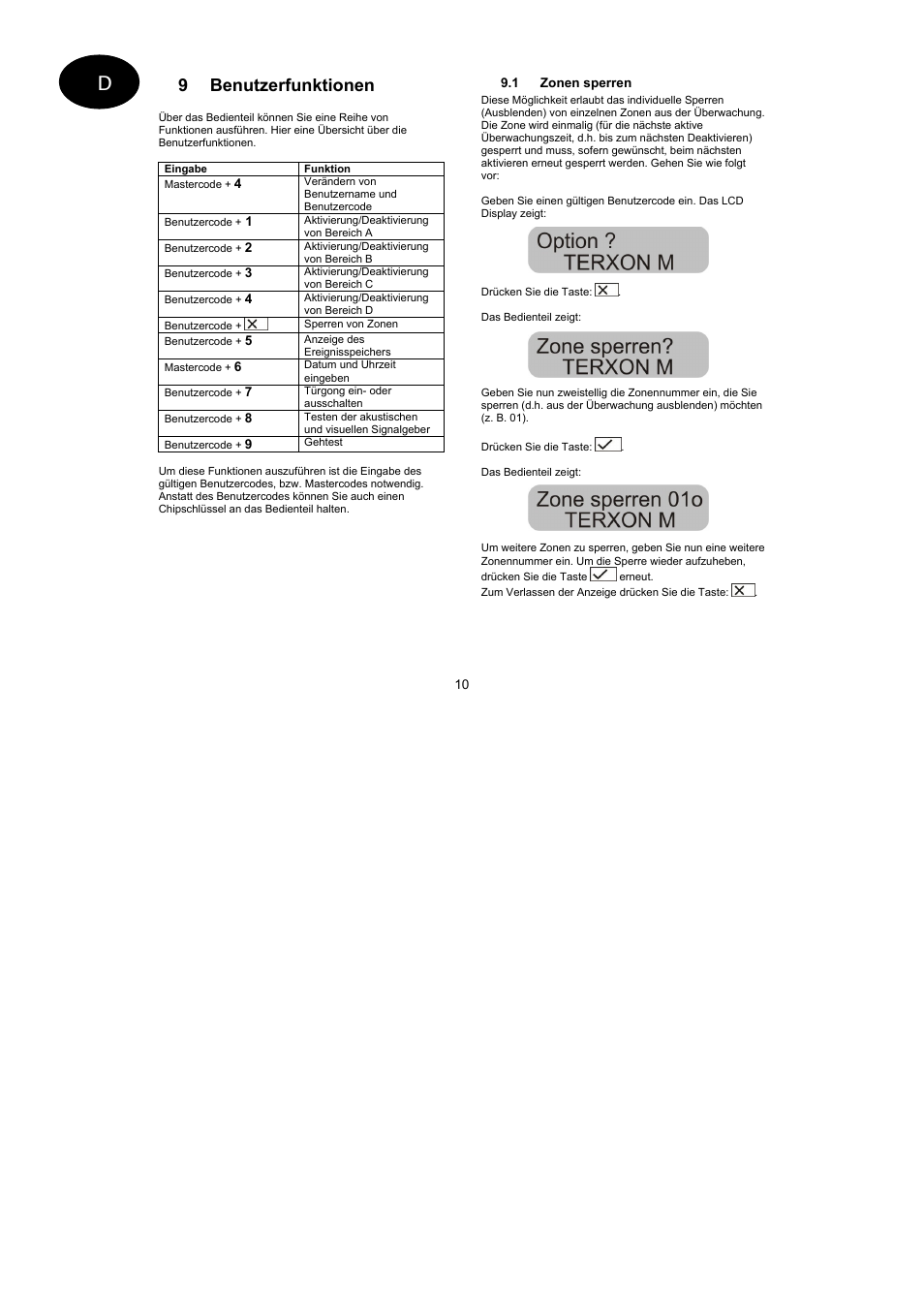 9 benutzerfunktionen | ABUS AZ4299 Terxon SX Base Kit with sounder Operating instructions User Manual | Page 10 / 74