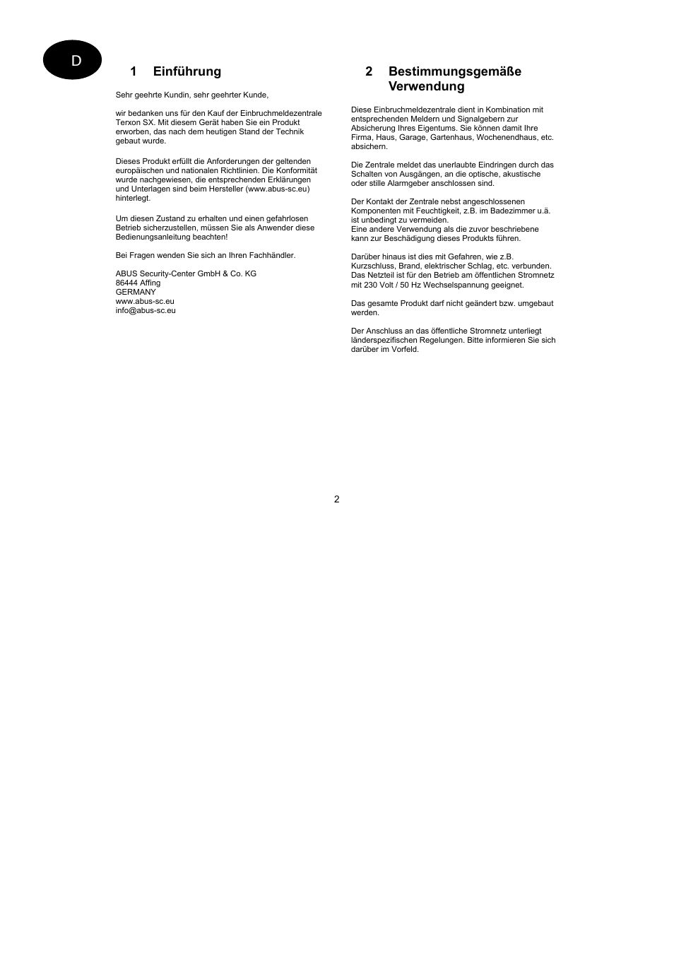 ABUS AZ4299 Terxon SX Base Kit with sounder Operating instructions User Manual | Page 2 / 74