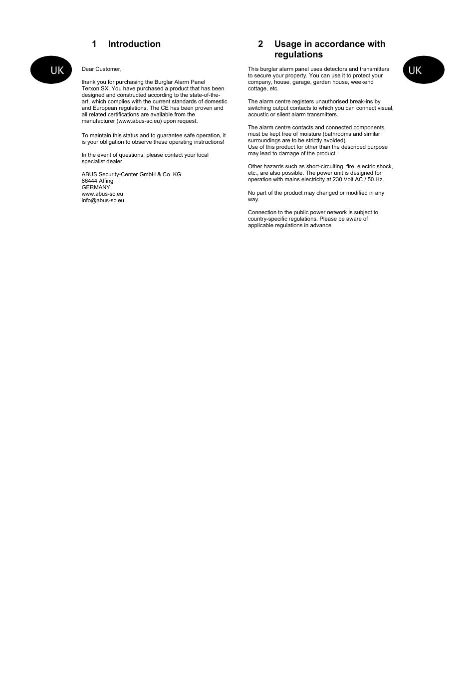 1 introduction, 2 usage in accordance with regulations | ABUS AZ4299 Terxon SX Base Kit with sounder Operating instructions User Manual | Page 21 / 74