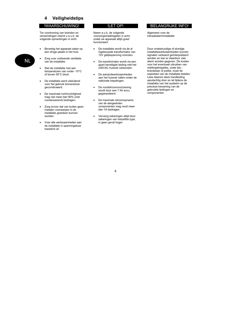 4 veiligheidstips | ABUS AZ4299 Terxon SX Base Kit with sounder Operating instructions User Manual | Page 60 / 74