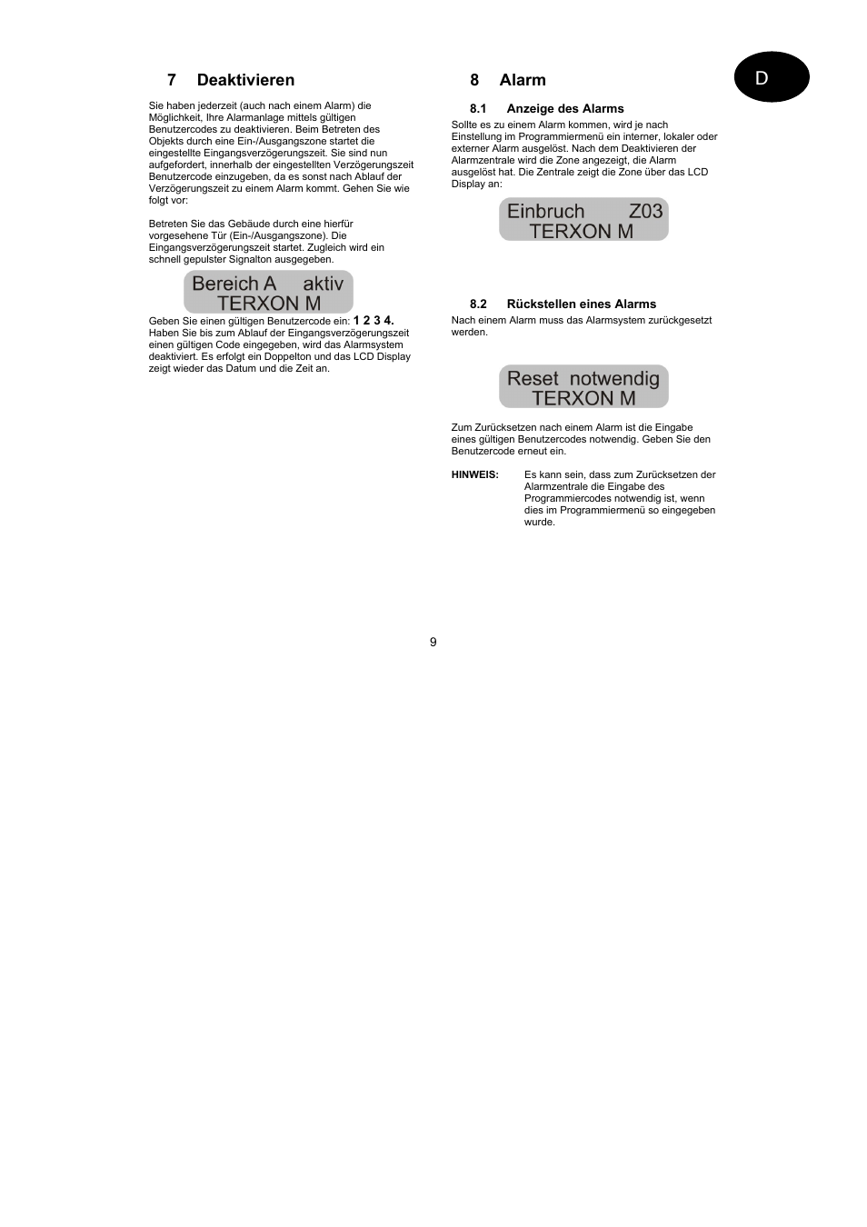 7 deaktivieren, 8 alarm | ABUS AZ4299 Terxon SX Base Kit with sounder Operating instructions User Manual | Page 9 / 74