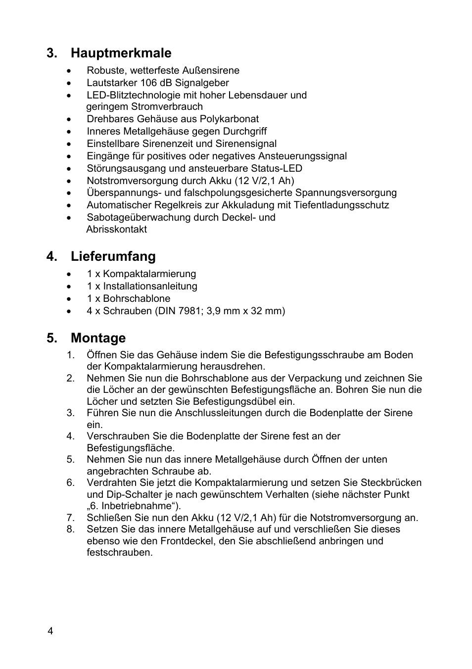 Hauptmerkmale, Lieferumfang, Montage | ABUS SG1810 Profiline sounder User Manual | Page 4 / 40