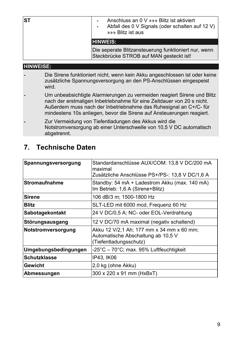 Technische daten | ABUS SG1810 Profiline sounder User Manual | Page 9 / 40