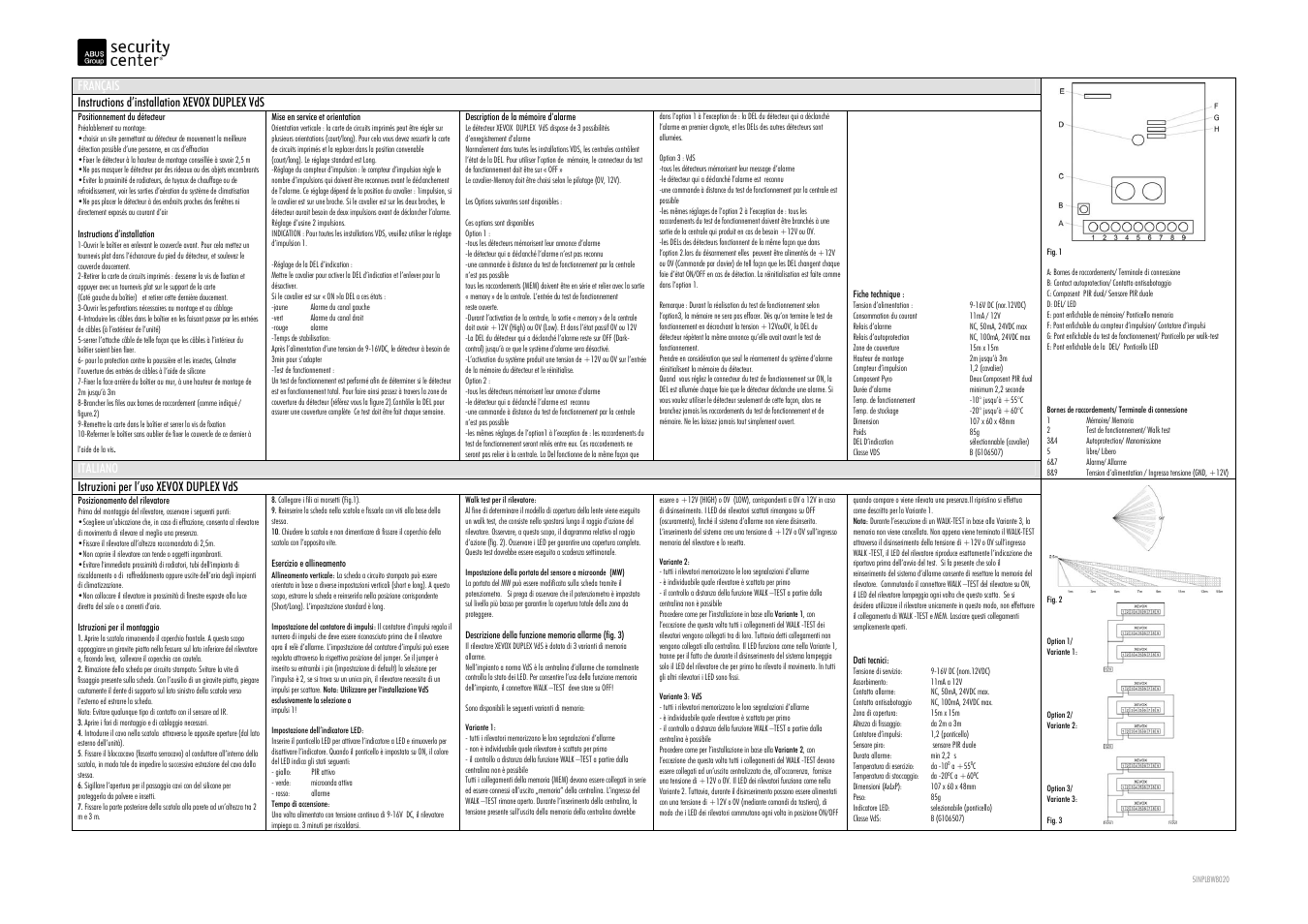 ABUS BW8020 Xevox Duplex VdS motion detector User Manual | 3 pages