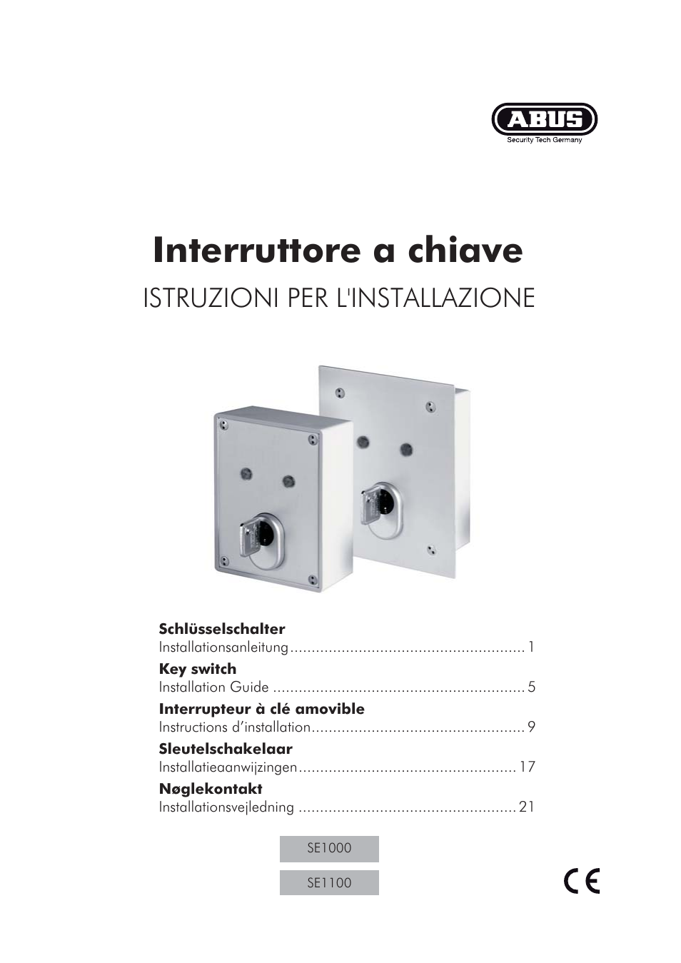 Interruttore a chiave, Istruzioni per l'installazione | ABUS SE1010 Key switch incl. ABUS quality cylinder User Manual | Page 13 / 24