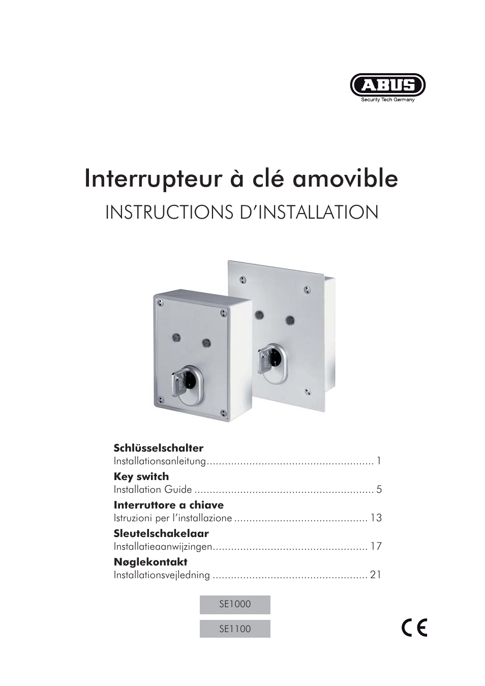 Interrupteur à clé amovible, Instructions d’installation | ABUS SE1010 Key switch incl. ABUS quality cylinder User Manual | Page 9 / 24