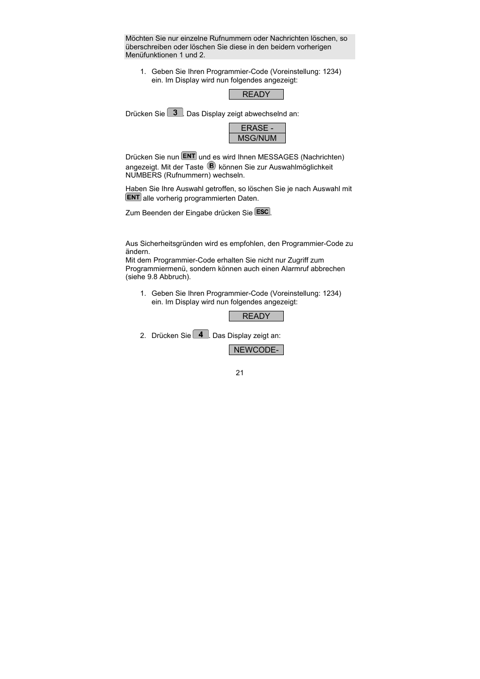 ABUS AZ6301 Terxon PSTN dialer User Manual | Page 21 / 189