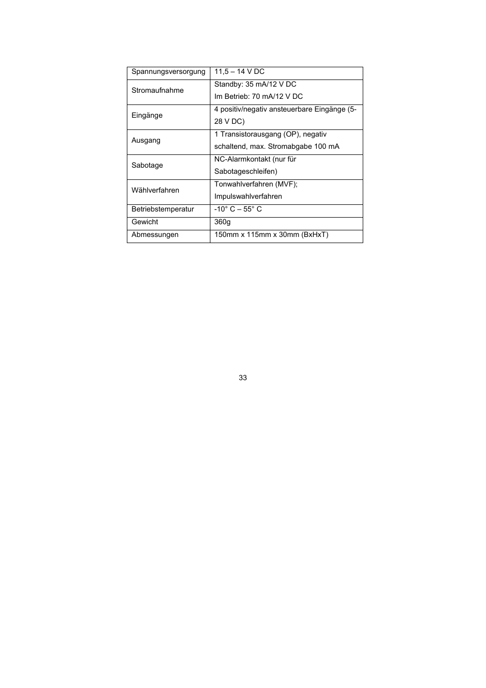 Technische daten | ABUS AZ6301 Terxon PSTN dialer User Manual | Page 33 / 189