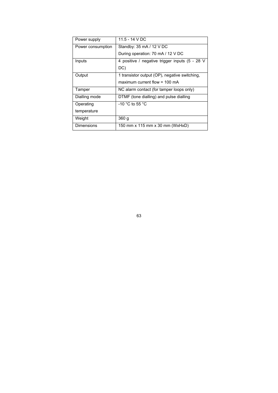 Technical data | ABUS AZ6301 Terxon PSTN dialer User Manual | Page 63 / 189